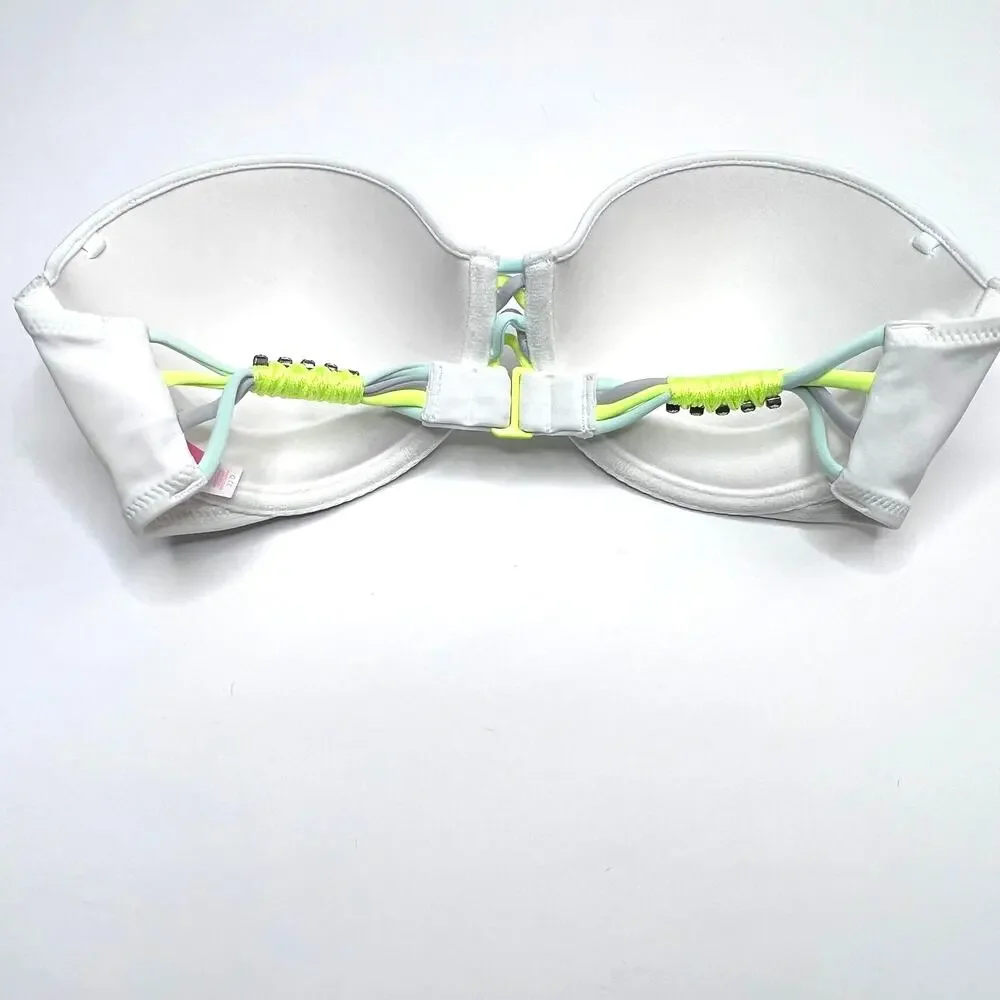 Victoria's Secret Swim Size 32D The Beach Bandeau Jeweled White Bikini Top